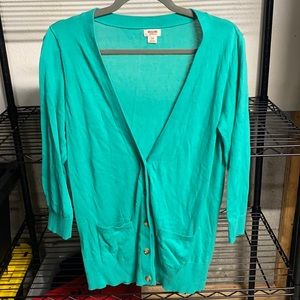 Turquoise button up quarter sleeve cardigan